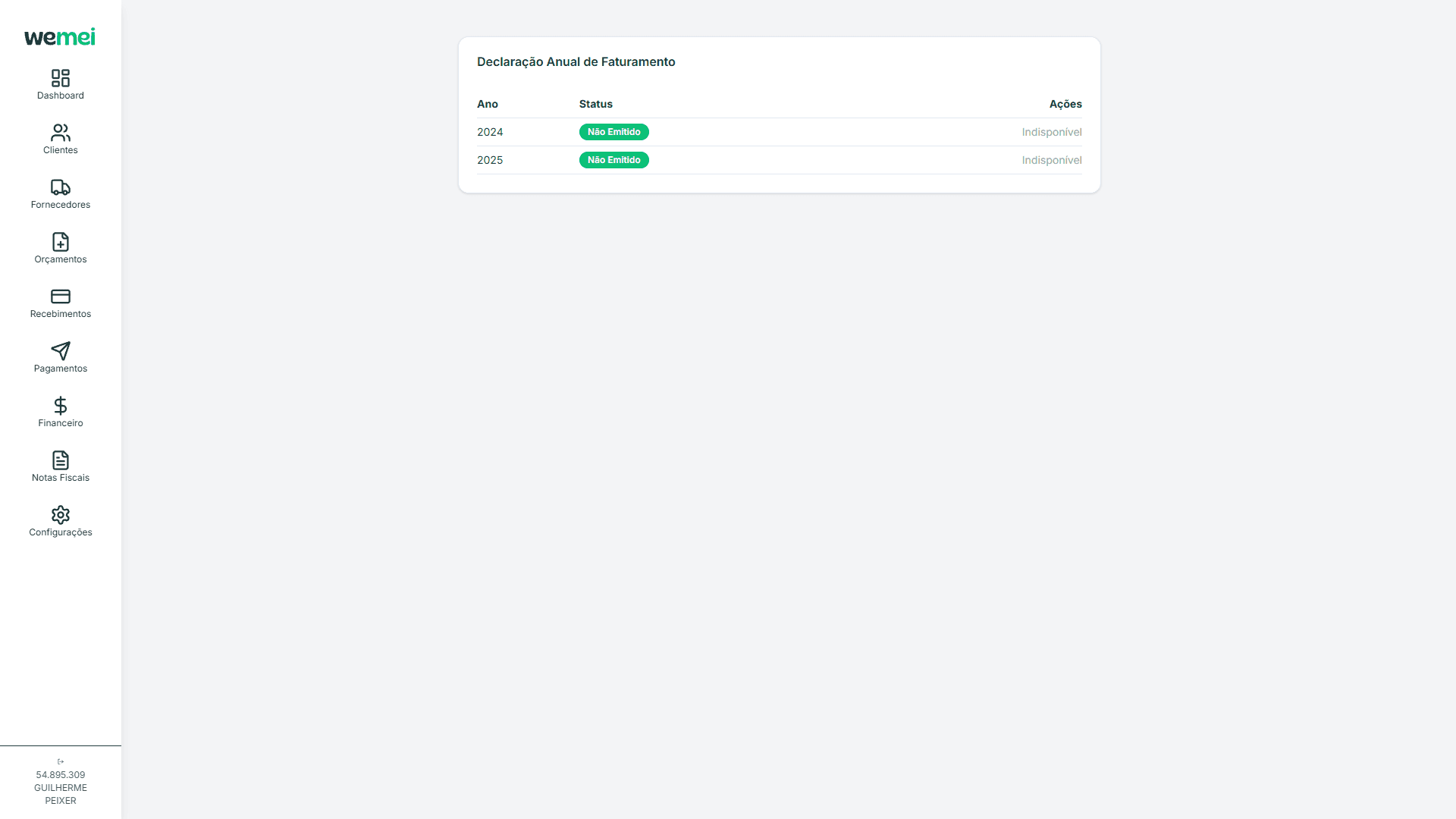 Tela de Declaração Anual